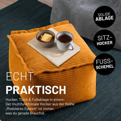 Lumaland Modular Sitzsack-Hocker - Cord-Reihe | Indoor Sitzsack mit Softer Struktur, ideal Sofa Modu