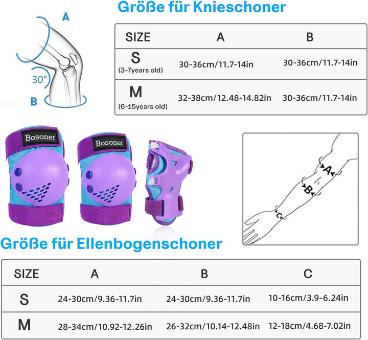 BOSONER Knieschoner Kinder Schoner Inliner Protektoren 6er Set Schützer Inliner Inline Skates Knie U