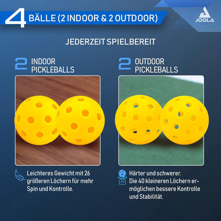 JOOLA Pickleball Set Blue Lightning Inklusive 2 Schläger, 4 Bällen und Tasche, ideal für Freizeitspi