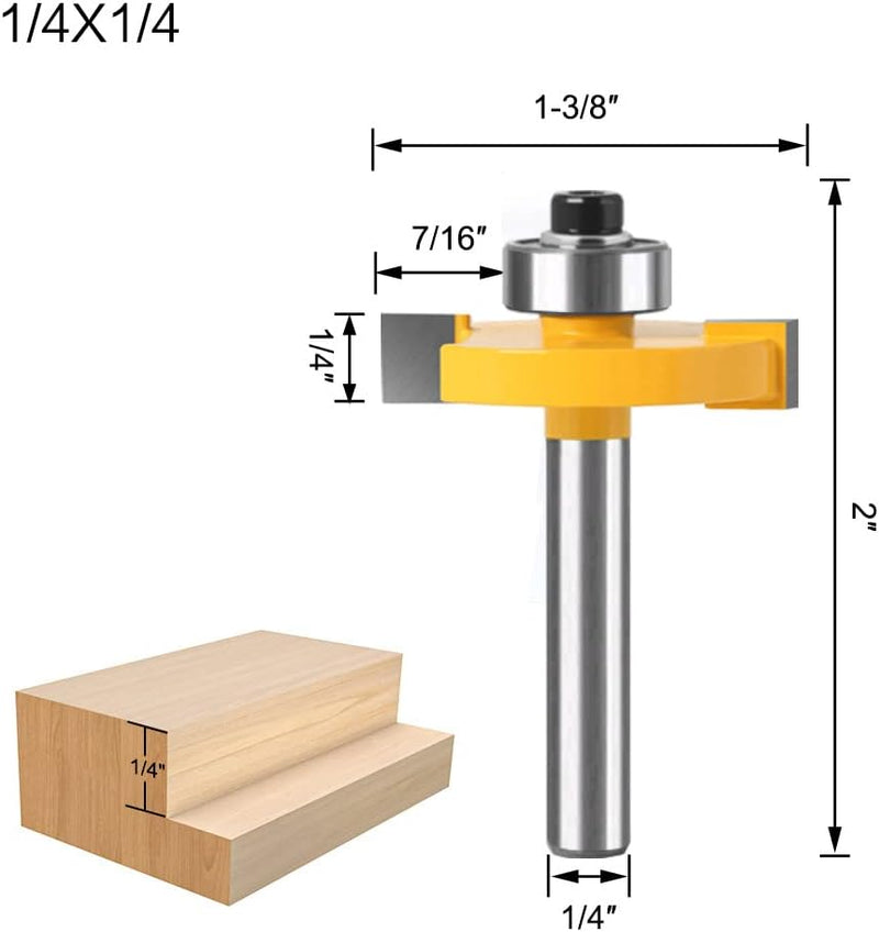 WSOOX 4-tlg Nutfräser Set Falzfräser Bit Set, Schaft 1/4 Zoll, Falzfräser mit 6 Kugellagersatz (1/8"