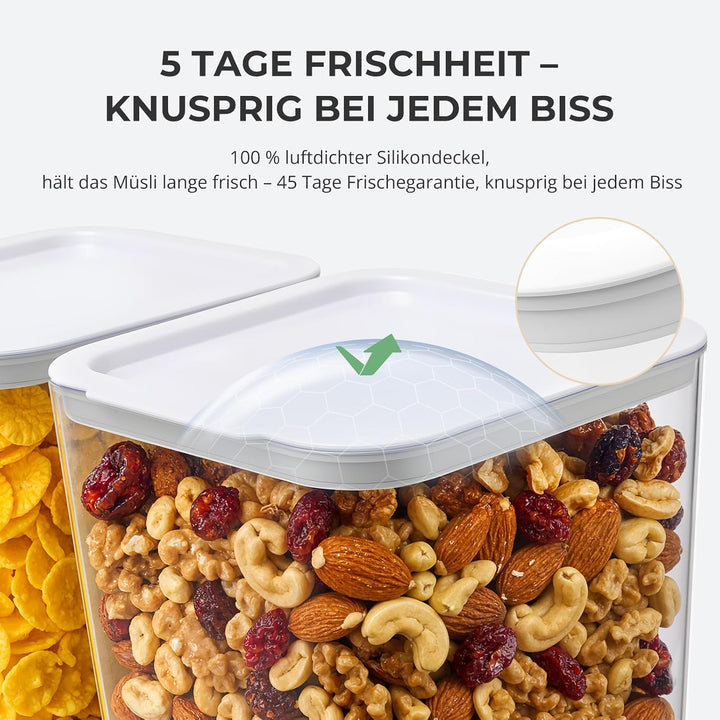 Müslispender 2er Pack, 6L Gesamtkapazität Cornflakes Spender -Fassungsvermögen eines einzelnen Fachs