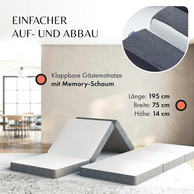Premium Gästematratze - Moderne Gäste Klappmatratze inkl. Tragetasche mit Memory Schaumstoff, weiche