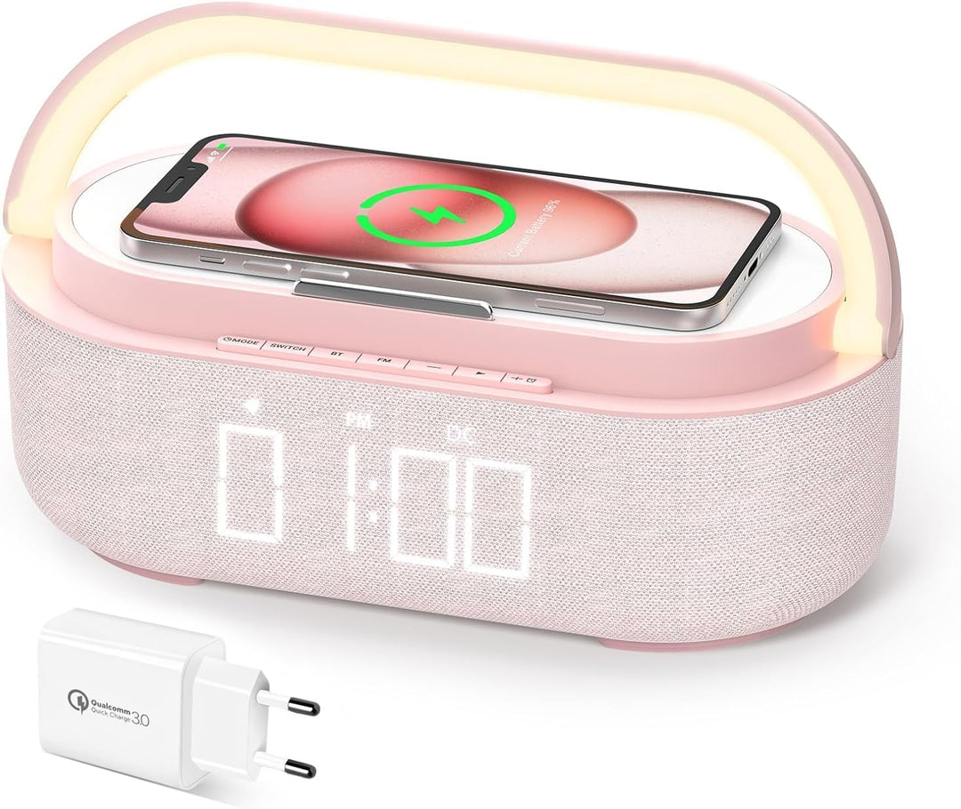 COLSUR Radiowecker Digital mit Wireless Charger, Bluetooth Lautsprecher mit USB-Ladegerät, Smart Wec