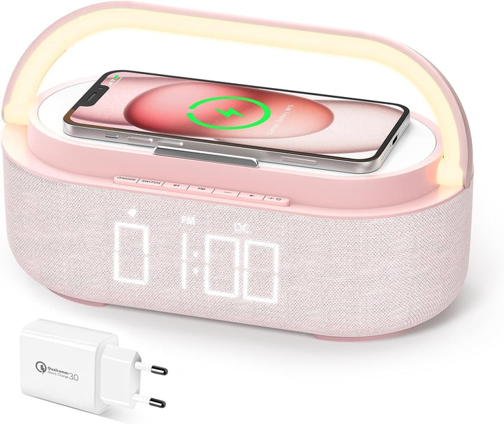 COLSUR Radiowecker Digital mit Wireless Charger, Bluetooth Lautsprecher mit USB-Ladegerät, Smart Wec