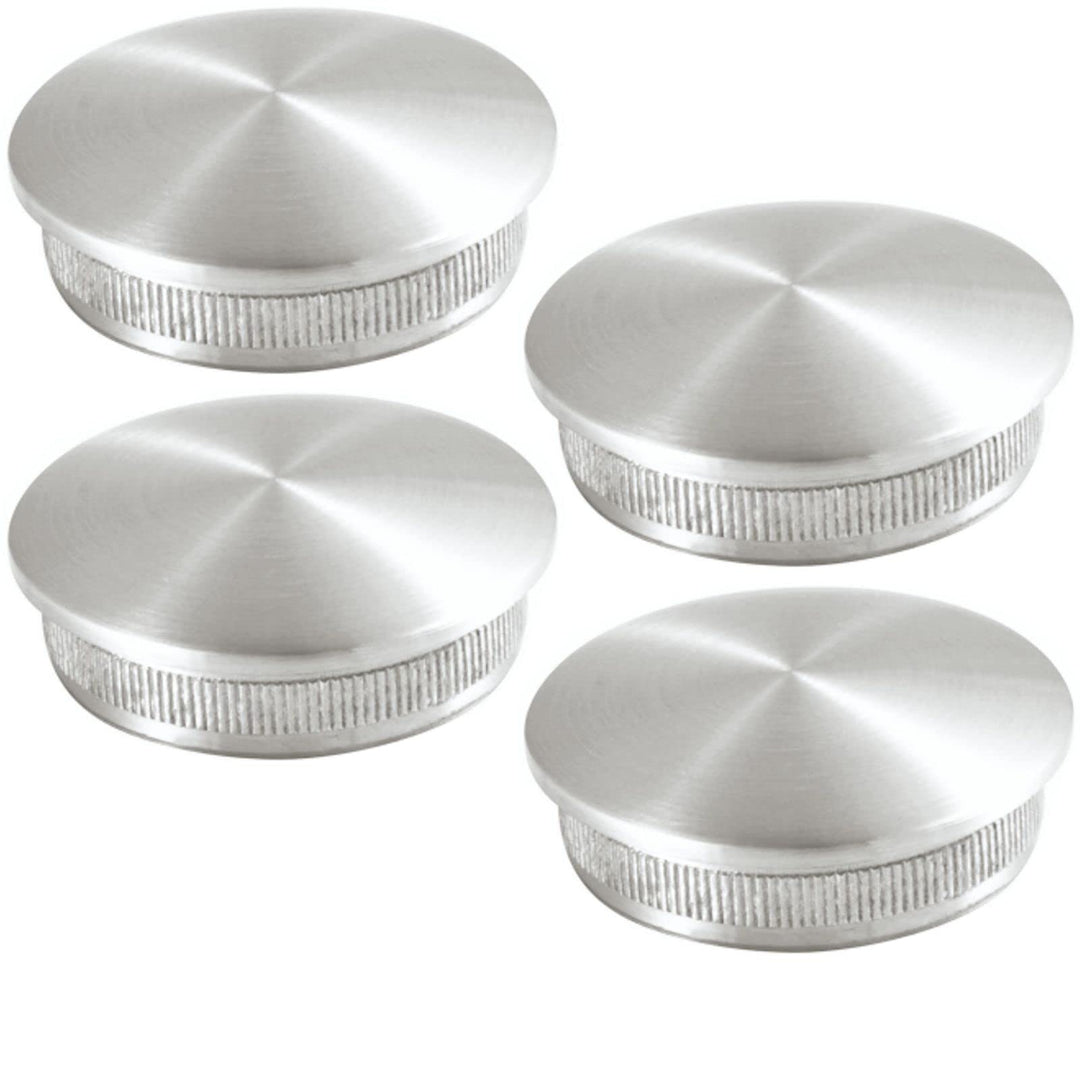4 x Edelstahl Endkappe, Rohrverschluss,Rohrstopfen, leicht gewölbt, konvex mit Rändel für Ø 42,4 mm
