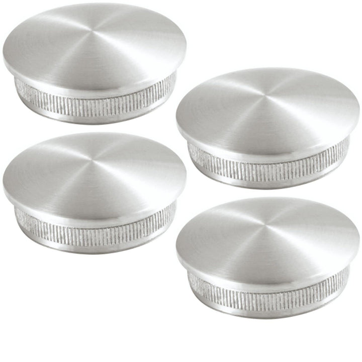 4 x Edelstahl Endkappe, Rohrverschluss,Rohrstopfen, leicht gewölbt, konvex mit Rändel für Ø 42,4 mm
