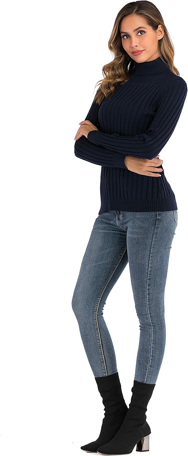 Enjoyoself Damen Strickpullover Gerippter Rollkragenpullover Feinstrick Elegant Langarm Strickpulli