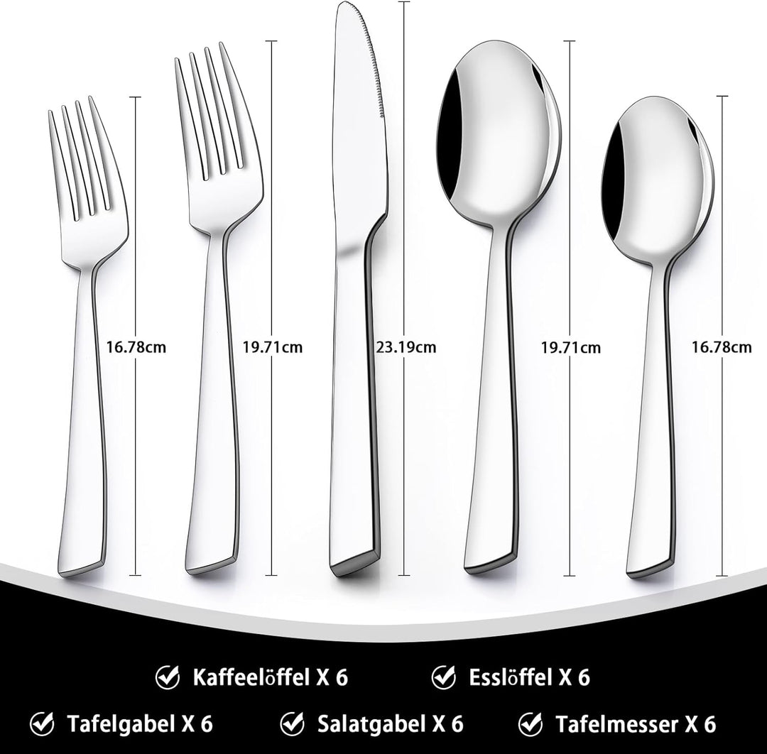 Besteck Set 6 Personen, 30 teilig Edelstahl Besteckset, Essbesteck Set mit Messer Gabel Löffel, Hoch