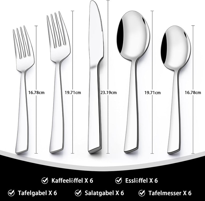 Besteck Set 6 Personen, 30 teilig Edelstahl Besteckset, Essbesteck Set mit Messer Gabel Löffel, Hoch