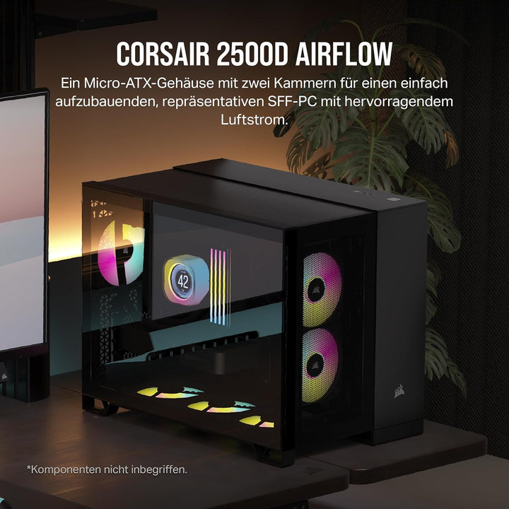 CORSAIR 2500D Airflow mATX PC-Gehäuse - Ohne Lüfter - Zweikammer-Design - Grosse Kühlungsflexibilitä