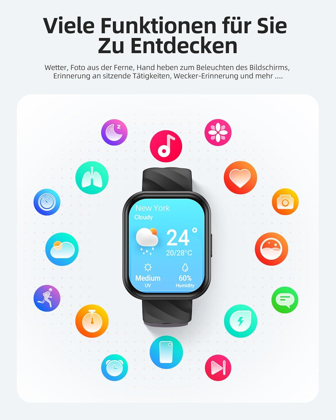 Parsonver Smartwatch Damen Herren, 5ATM Wasserdicht Schwimmuhr, 1.8" HD Bildschirm Fitnessuhr Damen