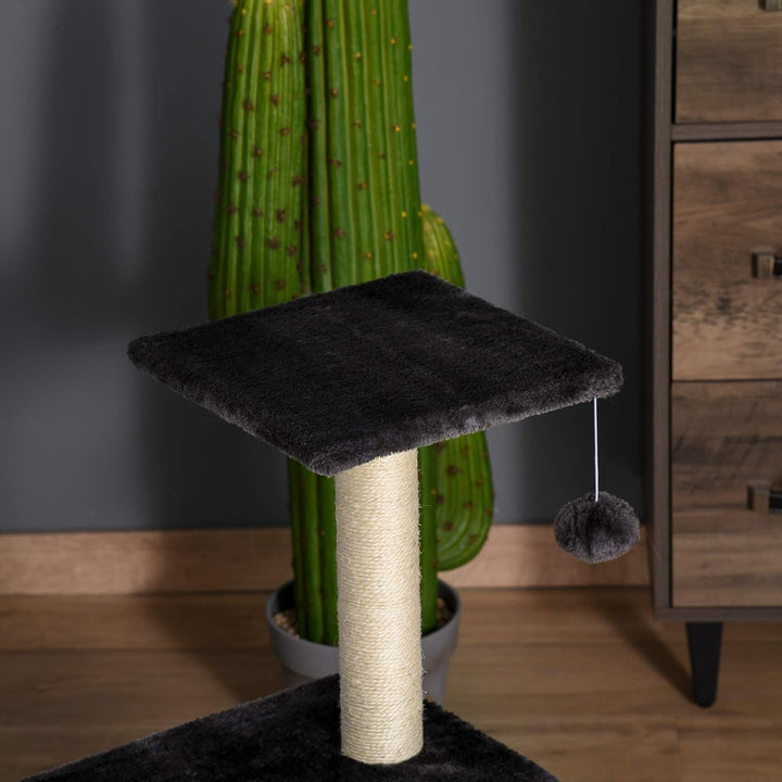 PawHut Kratzbaum 72 cm mit Plüschballen für mittelgrosse Katzen Grau | Sisalstämme, Plattform, Kratz