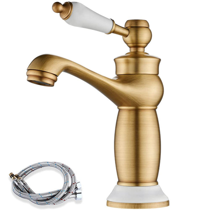 Traditioneller Wasserhahn Bad, Retro Viktorianische Waschtischarmatur mit Keramikgriff, Vintage Einh