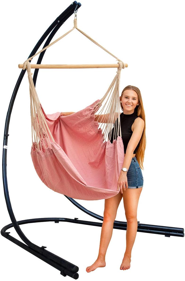 AMANKA XXL Hängesessel mit Gestell - Hängestuhl 185x130cm mit 210cm Metall Ständer für Garten - Gros