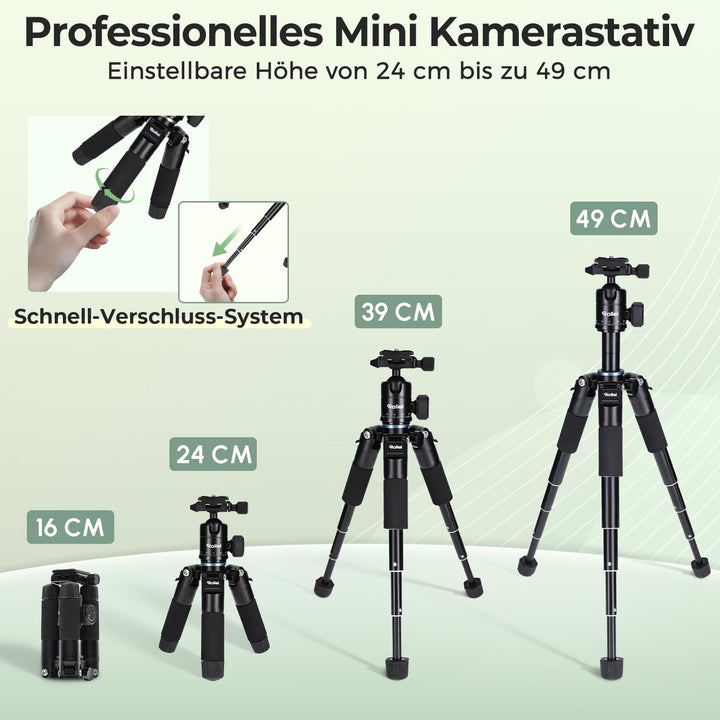 Rollei Compact Traveler Mini M1 I Schwarz I Leichtes Mini-Reisestativ aus Aluminium I Foto-Stativ mi