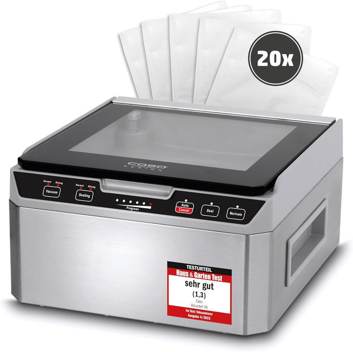 Caso VacuChef 40 - Kammervakuumierer aus Edelstahl, 3L Vakuumkammer 70 Liter/Minute, doppelte Schwei