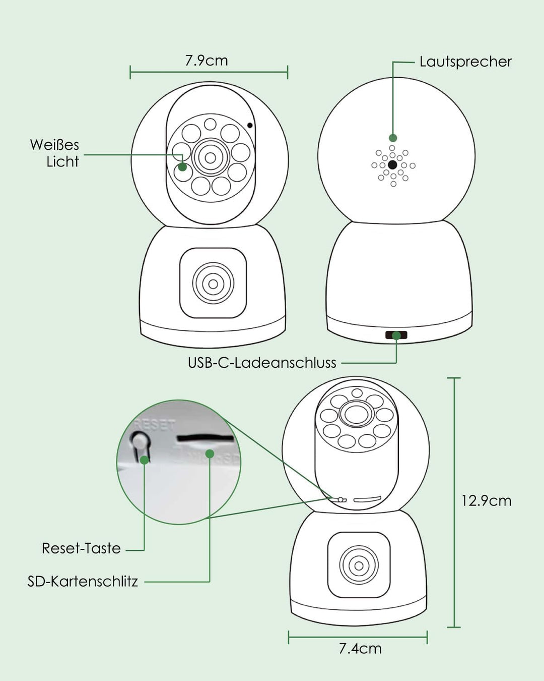 YESYAMO Überwachungskamera Innen mit 4MP Doppelobjektiv, 360° PTZ Kamera Indoor, Duale Ansicht, 5Ghz