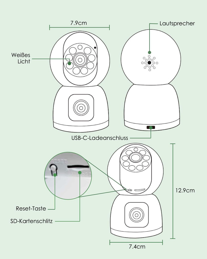 YESYAMO Überwachungskamera Innen mit 4MP Doppelobjektiv, 360° PTZ Kamera Indoor, Duale Ansicht, 5Ghz