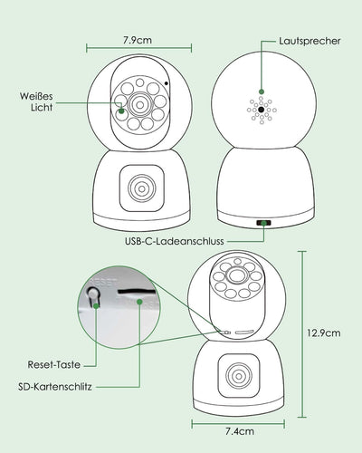 YESYAMO Überwachungskamera Innen mit 4MP Doppelobjektiv, 360° PTZ Kamera Indoor, Duale Ansicht, 5Ghz