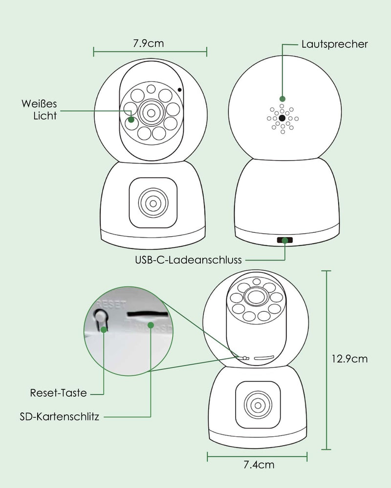 YESYAMO Überwachungskamera Innen mit 4MP Doppelobjektiv, 360° PTZ Kamera Indoor, Duale Ansicht, 5Ghz