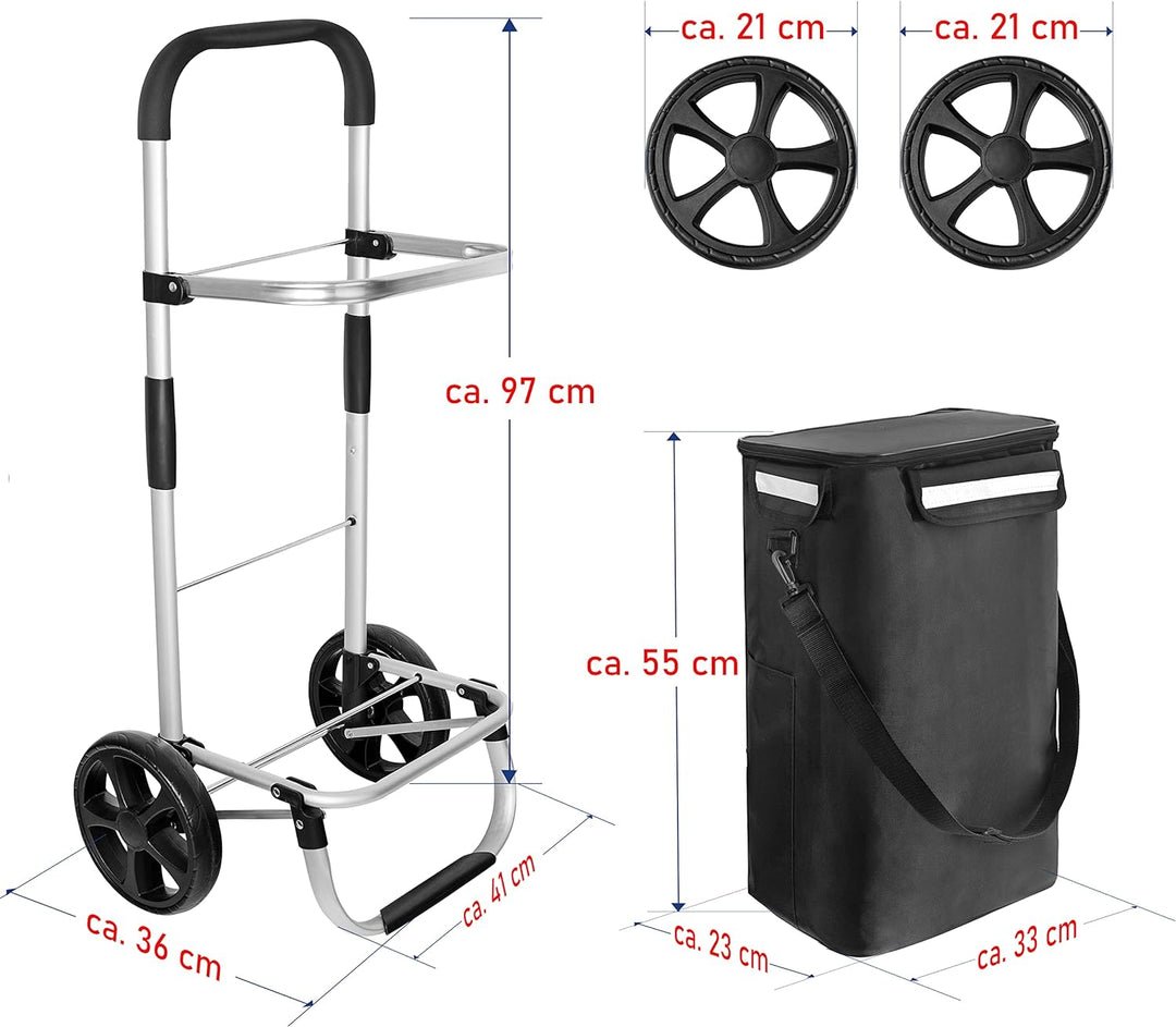 Ribelli Einkaufstrolley schwarz Polyester hochwertiger Aluminium Rahmen – Einkaufsroller klappbar –