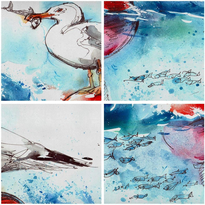 Wandbilder Dekoration Wohnzimmer Wasser Fische Möwe hungrig Panorama Bilder auf Leinwand 120x50cm Le
