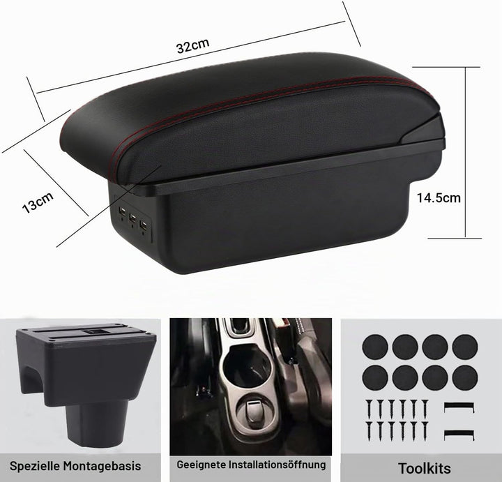 Auto Armlehnen für Duster I 2010-2015 Doppelschicht Mittelkonsole Grosse Aufbewahrungsbox mit 3 USB-