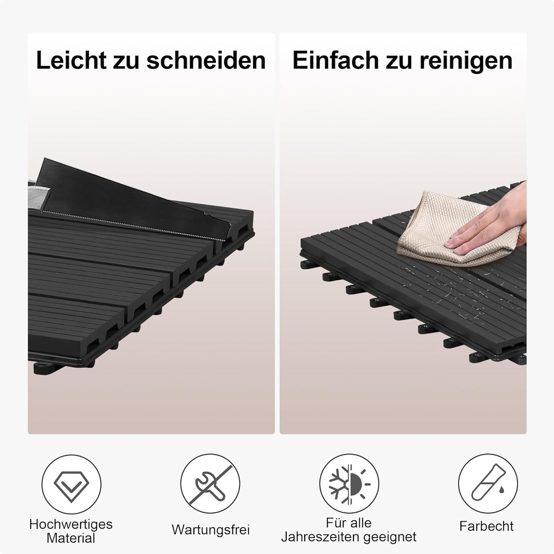 Laneetal WPC Fliesen 11er Set für 1 m², für Aussen Terrasse Balkon, Terrassenfliesen Klicksystem 30x
