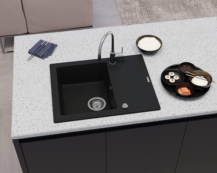 GRANMASTER Caro Spülbecken Küche - mit 1 Becken - Granitspüle mit Siphon Waschbecken Küche - Einbaus