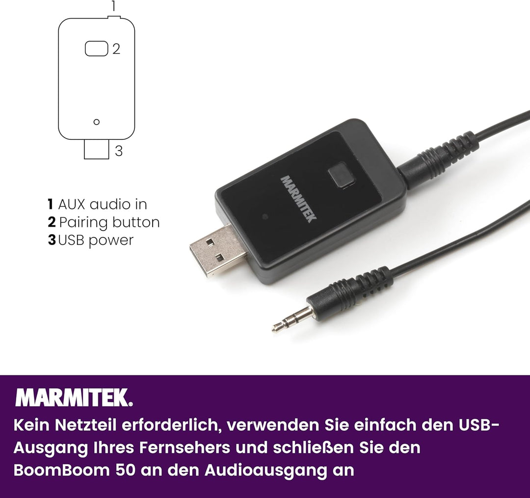 Marmitek BoomBoom 50 Bluetooth® Musik-Sender Bluetooth Version: 3.0 +EDR 30m USB Einspeisung, USB Ei