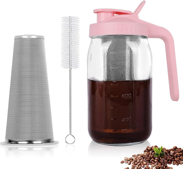 Cold Brew Kaffeebereiter, 1.8L Cold Brew Coffee Maker, Deckel mit Griff und Edelstahlfilter, Kaffeeb