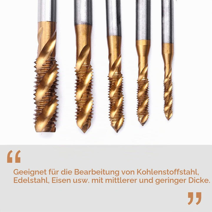 ATOPLEE Gewindebohrer mit Spiralnut, 5 Stück Titanbeschichteter HSS 6542 Metrischer Maschinengewinde