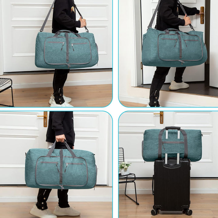 Vomgomfom Leichte Faltbare Reisetasche Gross 65L Sporttasche Damen Herren mit Schuhfach, Travel Duff