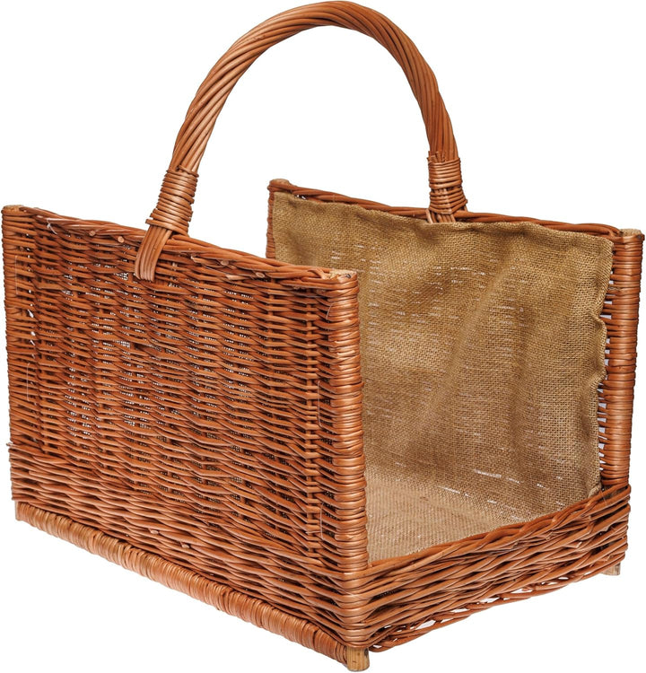 BOGATECO Weidenkorb mit quadratischem Griff | Grosser Kaminkorb 51X35X33 | Handgewebt | Mit Jute aus