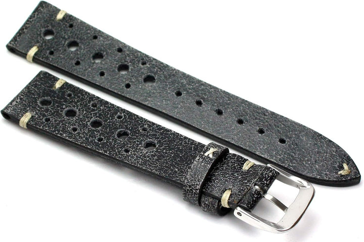 RIOS1931 Rallye Vintage Rindsleder Uhrenarmband handgemacht in Deutschland 18mm Scratched Black