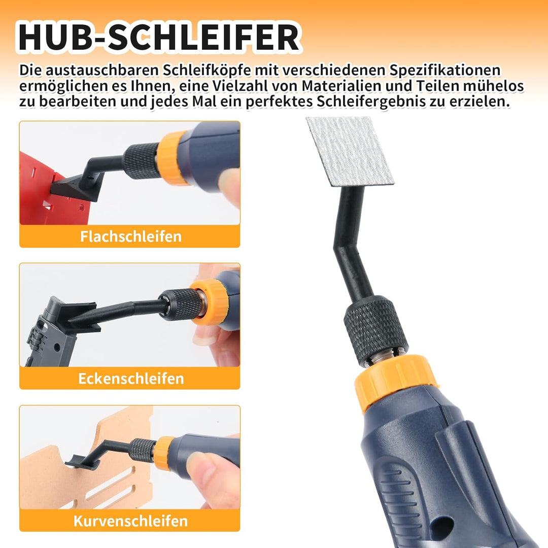 Hubschleifer, variable Drehzahl und USB-Aufladung mit LED-Licht, Stiftschleifer mit 6 Schleifköpfen,