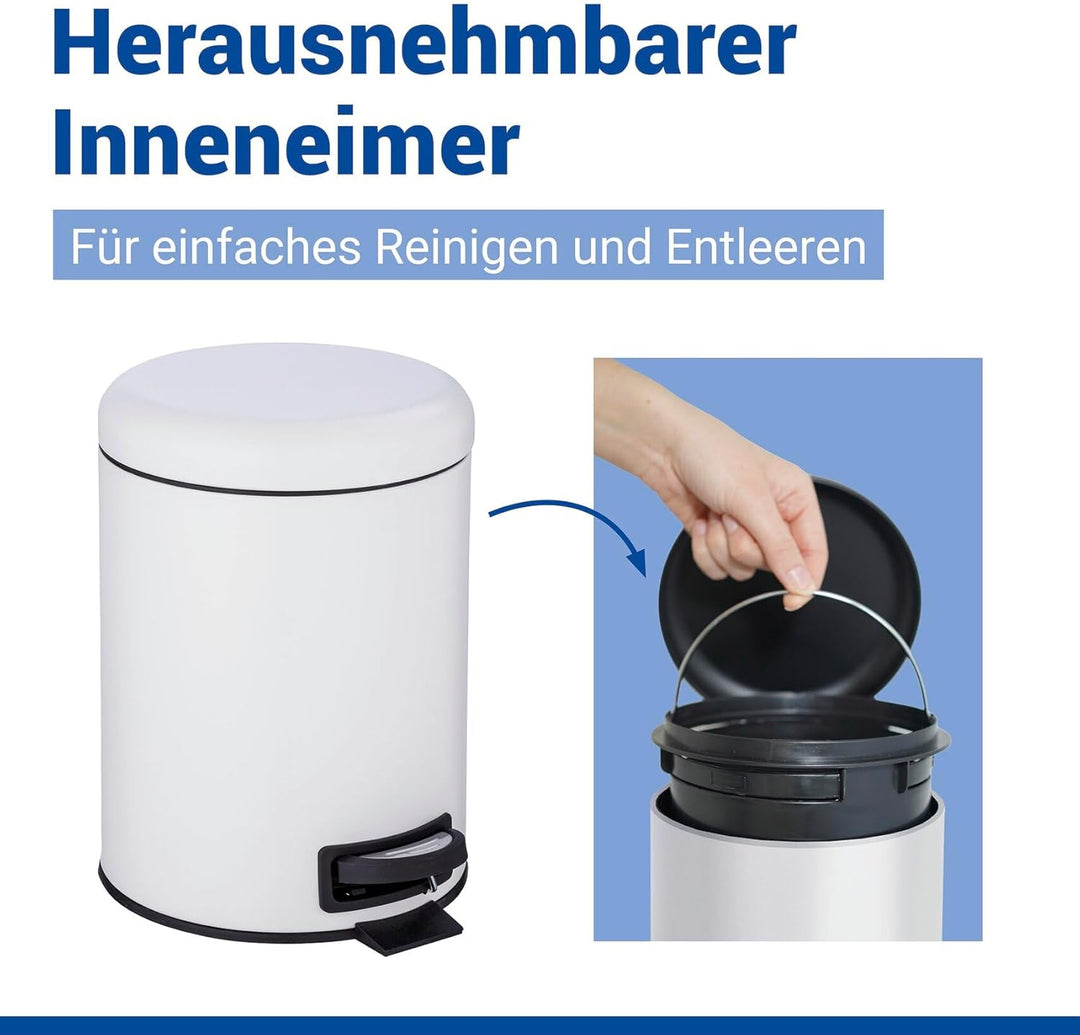 WENKO Treteimer Mod. Leman, 5 Liter, mit herausnehmbarem Einsatz, aus lackiertem Stahl, 21 x 24 x 28