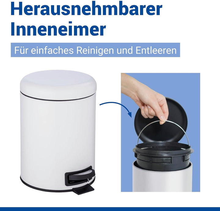 WENKO Treteimer Mod. Leman, 5 Liter, mit herausnehmbarem Einsatz, aus lackiertem Stahl, 21 x 24 x 28