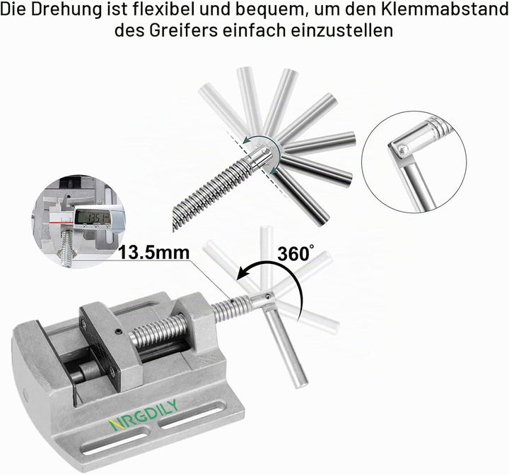 NRGDILY Bohrmaschinen-Schraubstock, Klemme für Bohrer, Säulenbohrer, Fräsmaschinen, Einstellung 4 Zo