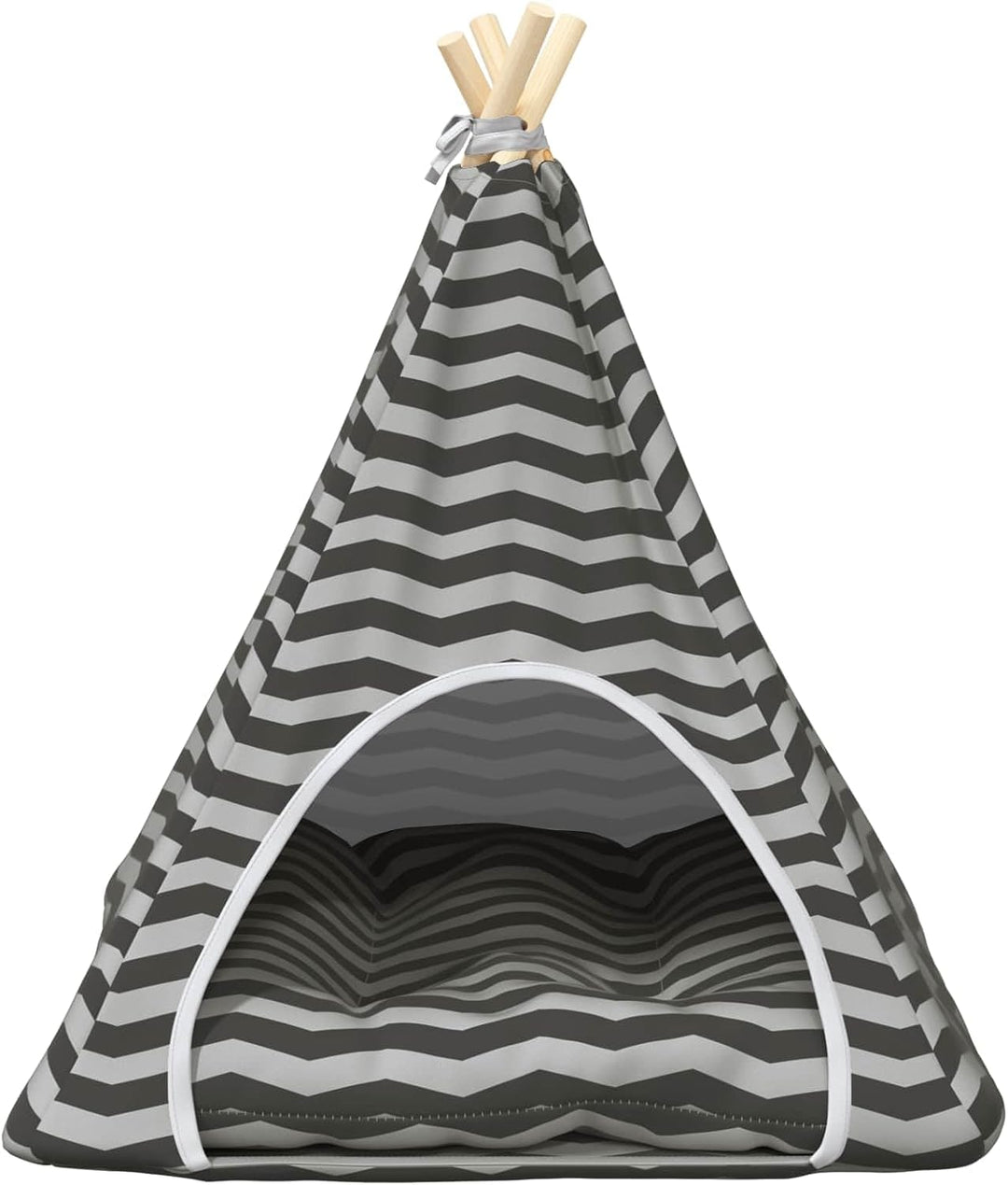 Haustier-Tipi mit Kissen Weiss Grau 60 x 60 x 70 cm, waschbares Kuschelbett für Katzen und Hunde, St