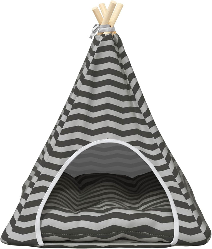Haustier-Tipi mit Kissen Weiss Grau 60 x 60 x 70 cm, waschbares Kuschelbett für Katzen und Hunde, St