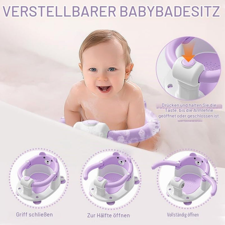 Badewannensitz Baby ab 6 Monate, Bär Rutschfester Badesitz Baby mit 4 Saugnäpfen und Kissen für Klei