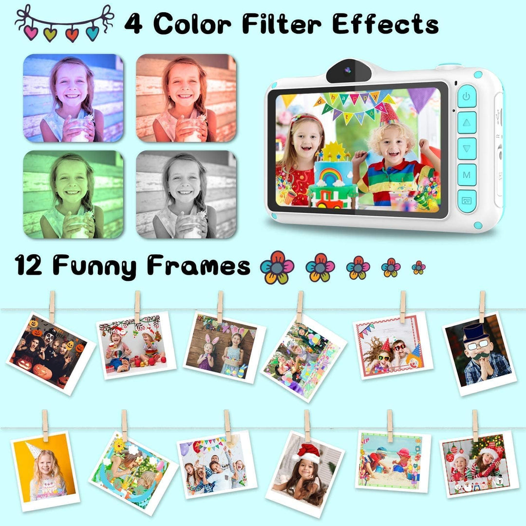 Kinderkamera,3,5-Zoll Grossbildschirm,Digitalkamera Kinder Fotoapparat mit 32GB-Karte,1080P HD 12MP,