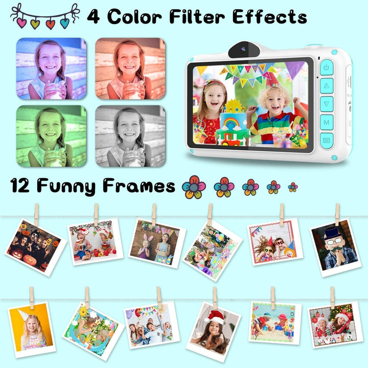 Kinderkamera,3,5-Zoll Grossbildschirm,Digitalkamera Kinder Fotoapparat mit 32GB-Karte,1080P HD 12MP,