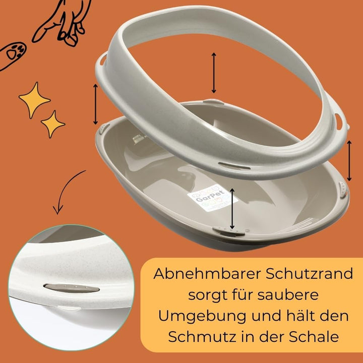 GarPet Katzenklo ohne Deckel 57x40x19 cm Katzentoilette mit Rand Katzen WC Schalentoilette grau oval