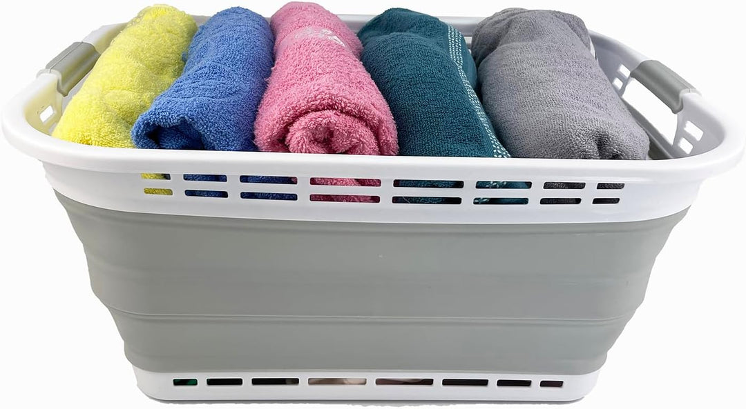 SAMMART 42L Faltbarer Wäschekorb aus Kunststoff–Zusammenklappbarer, platzsparender, langlebiger, tra