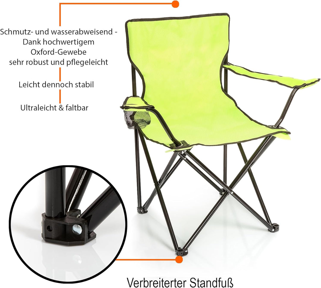BigDean 2 Stück Campingstuhl mit Campingtisch faltbar – Faltstuhl in Neon Grün mit Getränkehalter &