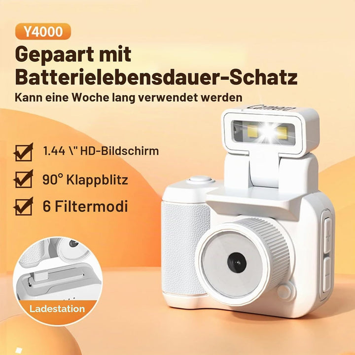 Mini Retro Kamera1080P with 32GB Card Mini Digitalkamera Analog Kamera Kreative Geschenke（Weiss）, We