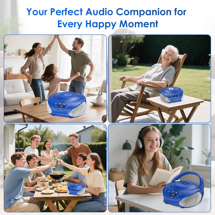 Gueray Tragbarer CD-Player Boombox Kompakt-Radio mit Stereo-Lautsprechern UKW-Radio 3,5-mm-AUX-Einga