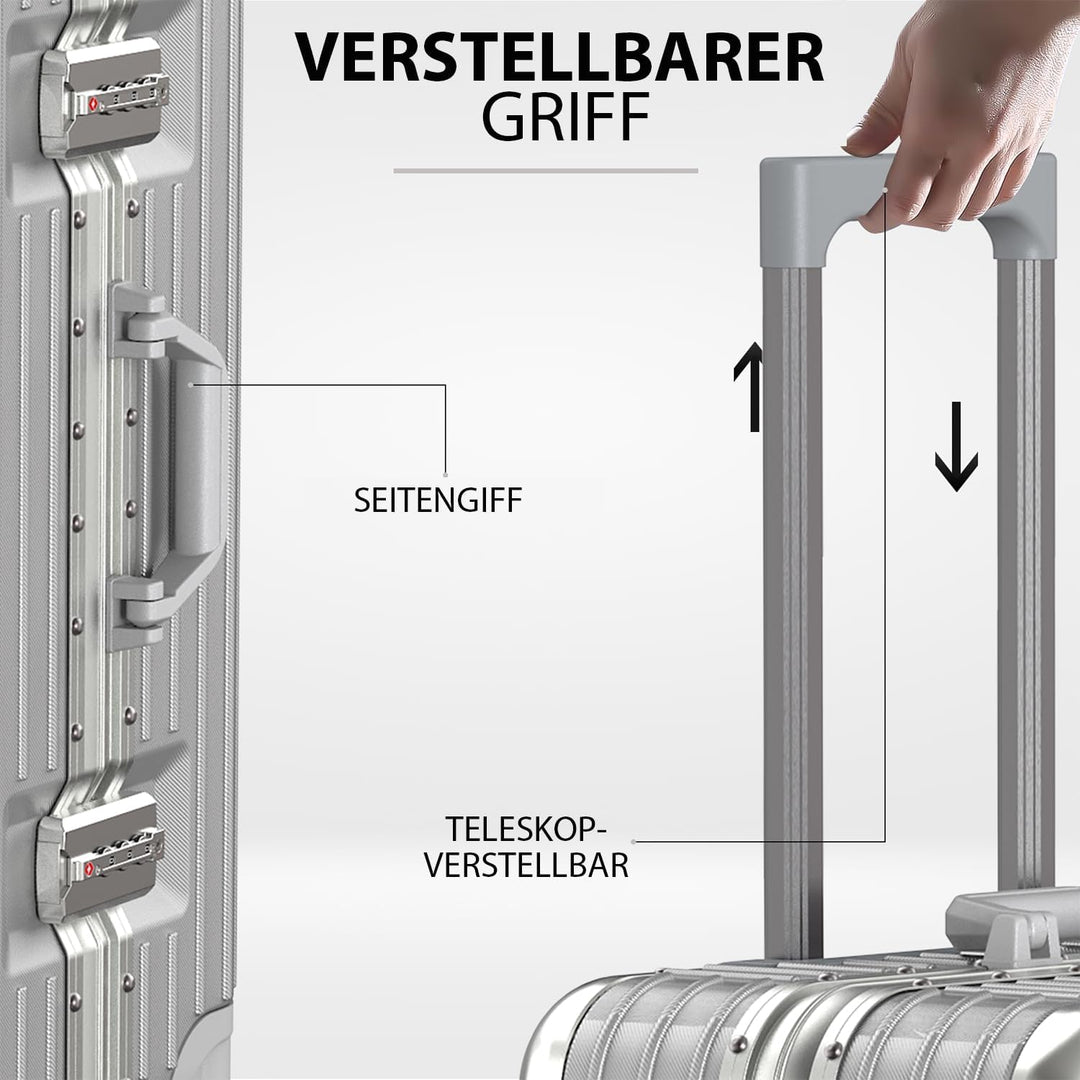 Voyagoux Koffer - 72L, Hartschalenkoffer mittelgross, TSA-Schloss, Aluminium, Reisekoffer mit Rollen